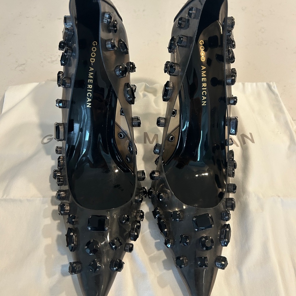 Good American Black Embellished Heels